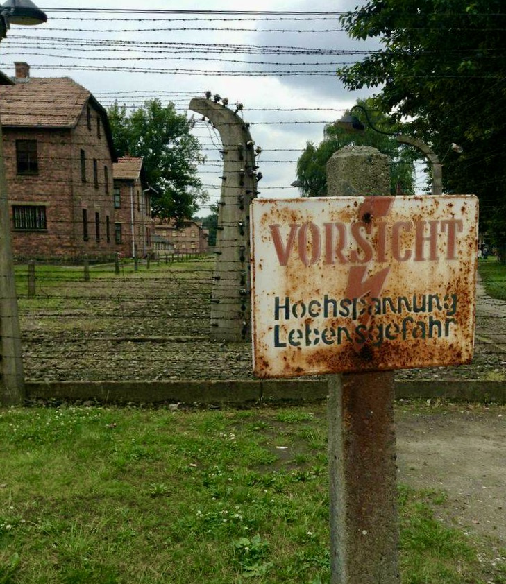 Danger sign in Auschwitz